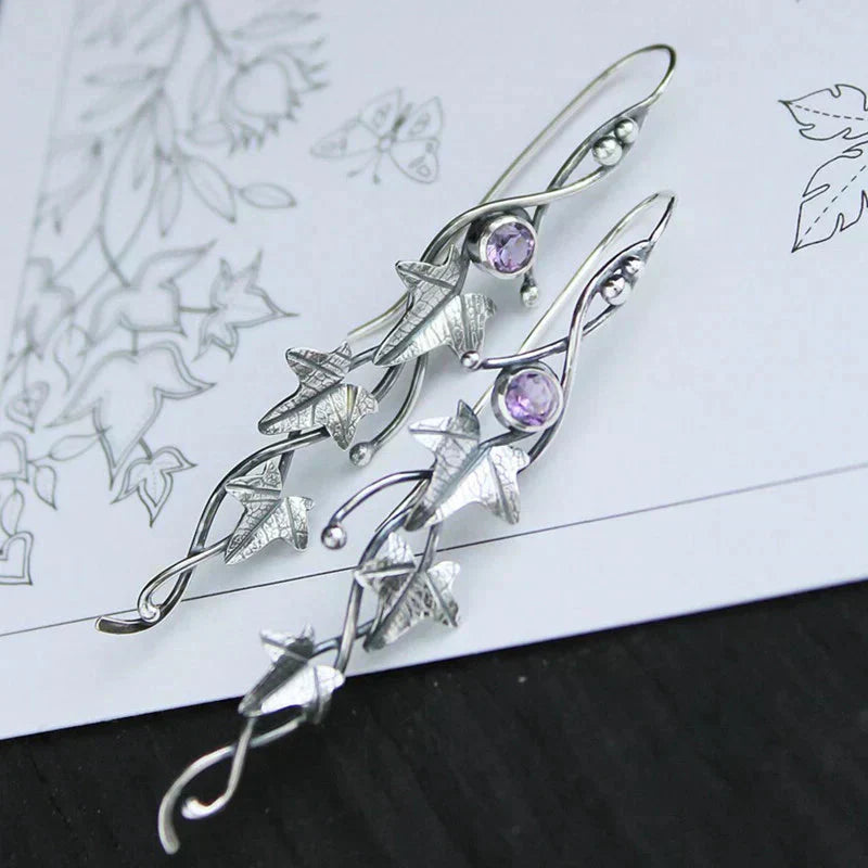 Antique Leaf Elf Earrings | White Gold