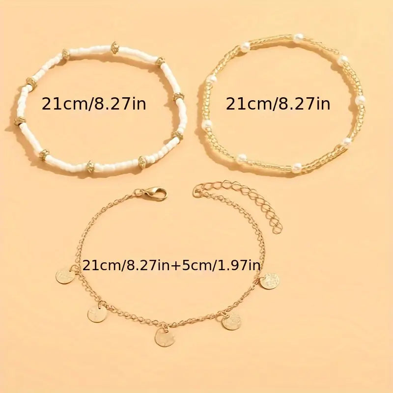 Coastal Charm 3-Piece Layered Anklet Set | Gold