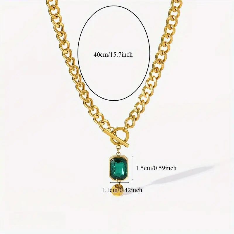 Chunky Chain Emerald Pendant Necklace | Gold