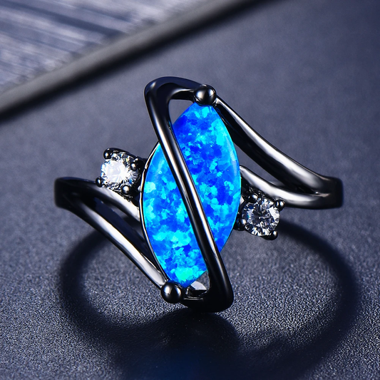 Mira™ | Women’s Blue Opal Dark Silver Ring