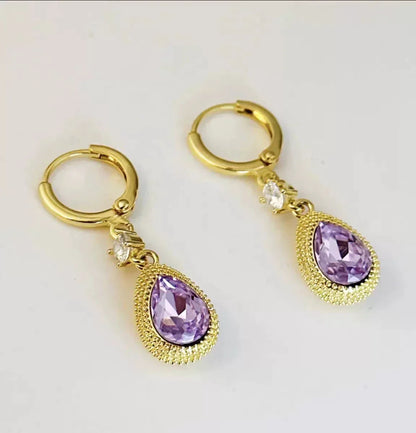 Purple Water Droplet Dangle Earrings