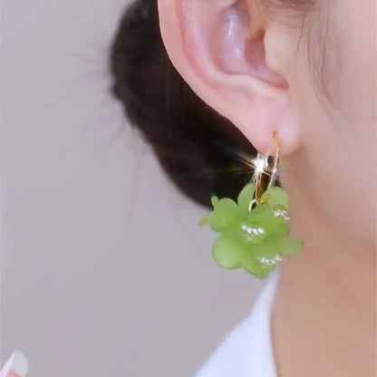Green Magnolia Flower Earrings