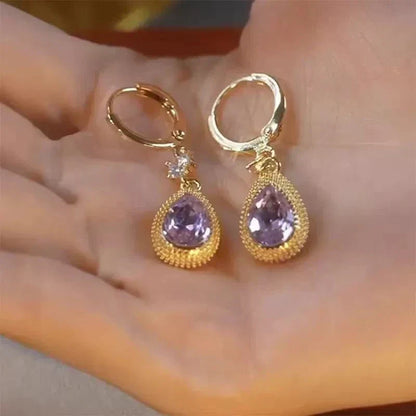 Purple Water Droplet Dangle Earrings
