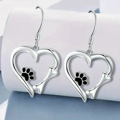 Yaritza™ – Silver Paw & Heart Drop Earrings