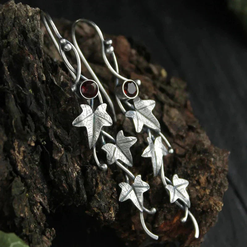 Antique Leaf Elf Earrings | White Gold
