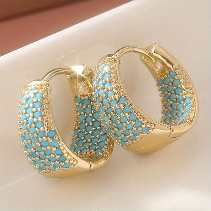 Golden-Tone Turquoise Beaded Hoop Earrings | Gold