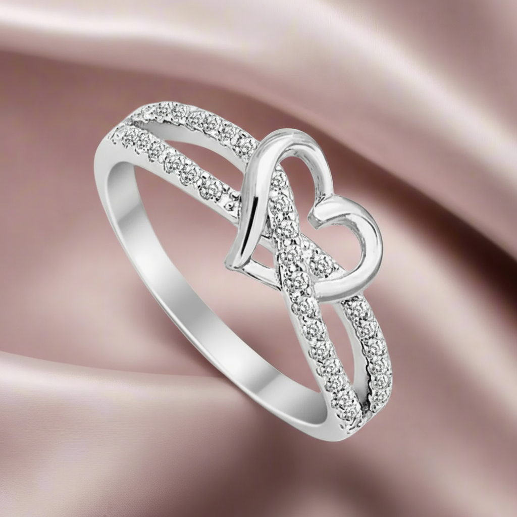 Tracy | Intertwined Heart Sparkle | Silver Ring