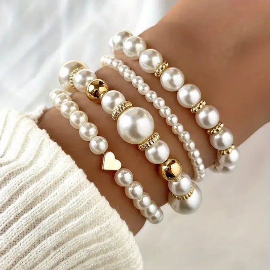 Exquisite Pearl Bracelet Set | Gold
